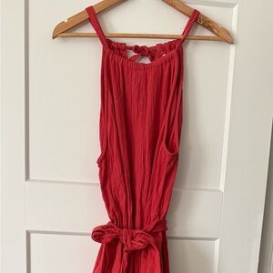 Pact Coral Romper with Tie Straps